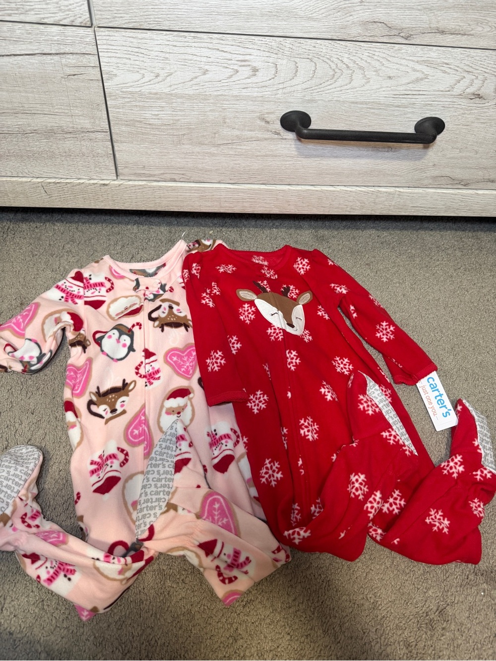 Carter's Pink and Red Reindeer Fleece Footed Pajamas